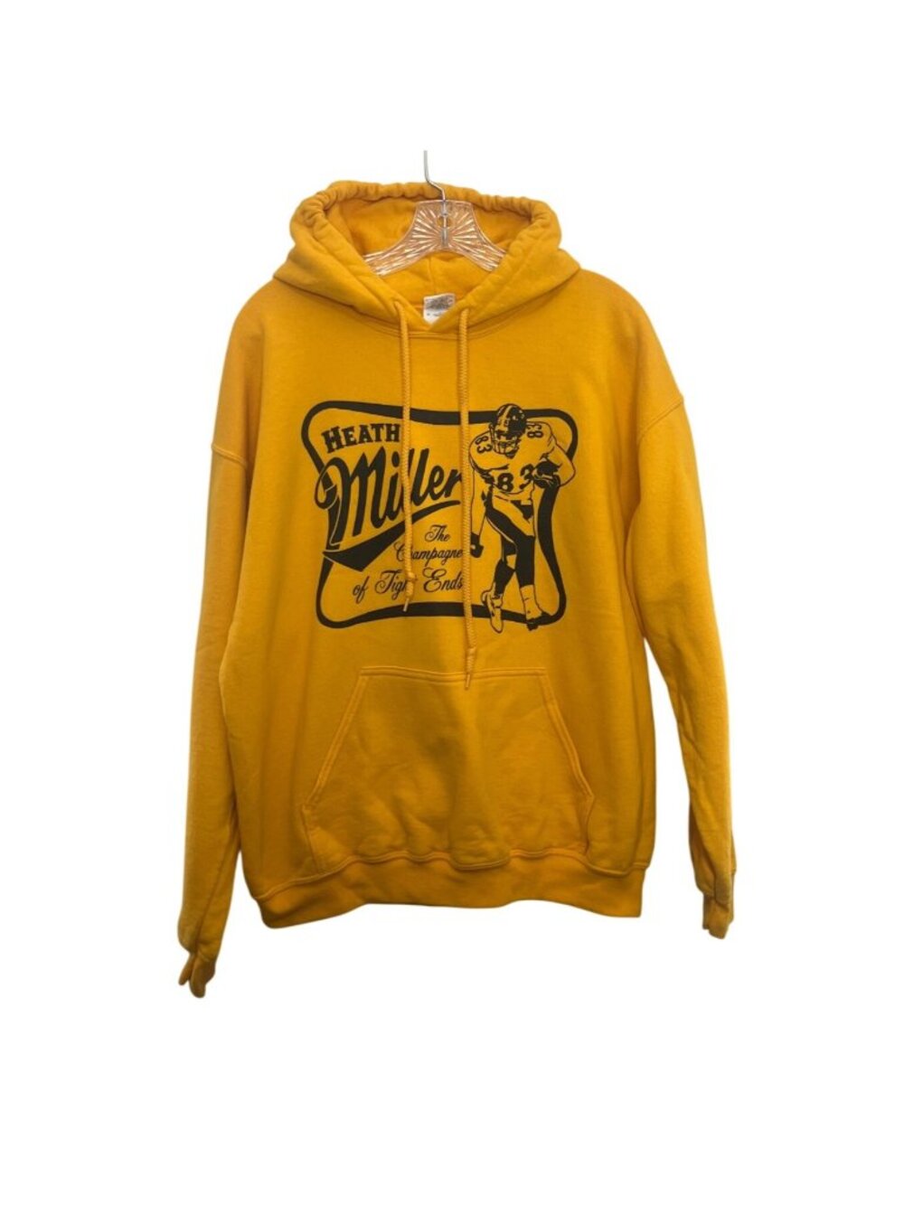 Heath Miller Graphic Hoodie Sweatshirt Large Yellow Pullover Gildan Heavy Blend